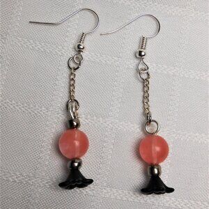 No 492 Handmade earrings with flowers  and polished stones